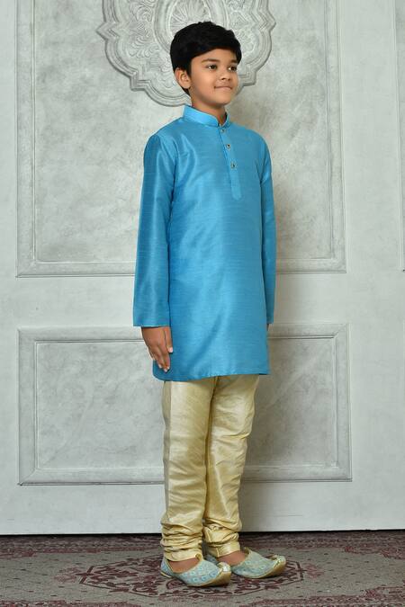 Petite Pomme_Blue Denim Full Sleeve Straight Kurta _at_Aza_Fashions