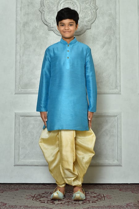 Buy_Petite Pomme_Blue Silk Full Sleeve Straight Kurta And Dhoti Pant Set _Online_at_Aza_Fashions