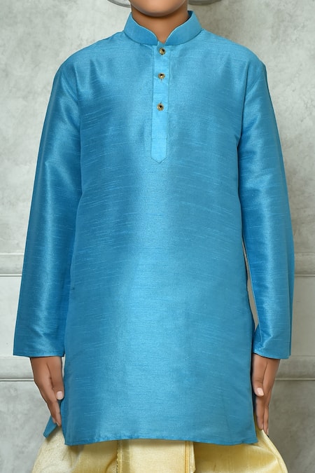 Shop_Petite Pomme_Blue Silk Full Sleeve Straight Kurta And Dhoti Pant Set _Online_at_Aza_Fashions