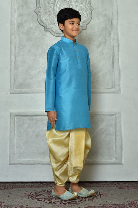 Petite Pomme_Blue Silk Full Sleeve Straight Kurta And Dhoti Pant Set _at_Aza_Fashions