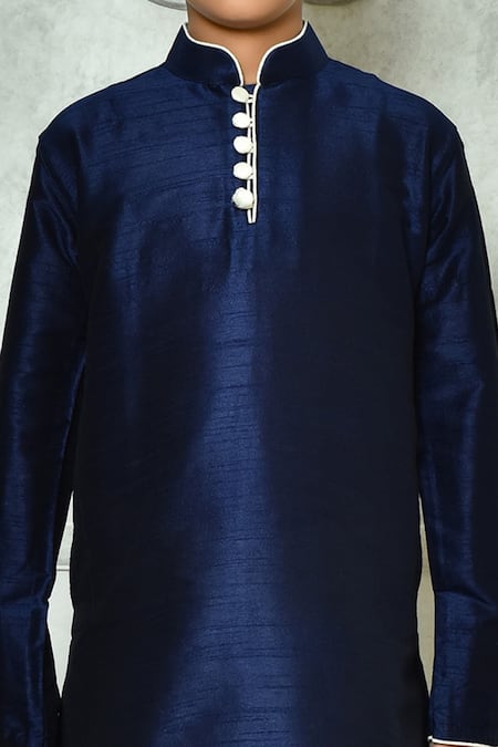 Buy Petite Pomme Blue Silk, Denim Solid Kurta And Beige Churidar Set Online at Aza Fashions Buy_Petite Pomme_Blue Silk, Denim Solid Kurta And Beige Churidar Set _Online_at_Aza_Fashions