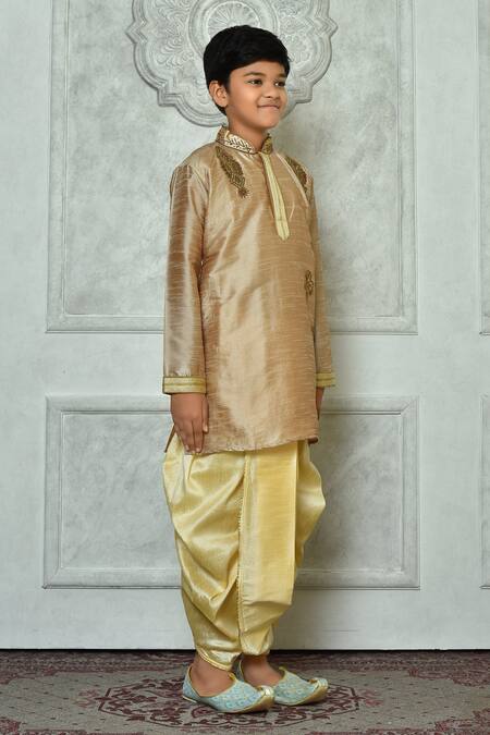 Buy_Petite Pomme_Brown Silk Beads, Stones Work Kurta And Dhoti Pant Set 