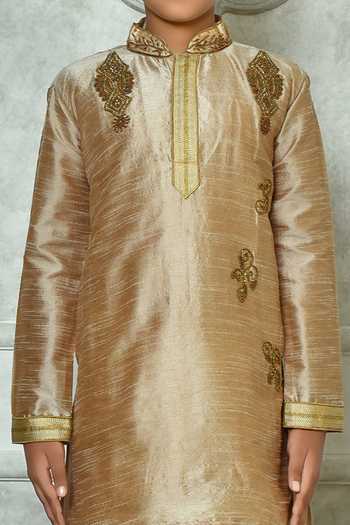 Petite Pomme_Brown Silk Stones, Beads Work Full Sleeve Kurta _Online_at_Aza_Fashions