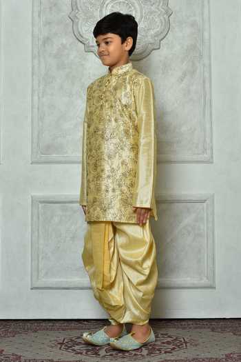 Shop_Petite Pomme_Beige Silk Embroidery Kurta And Dhoti Pant Set _Online_at_Aza_Fashions