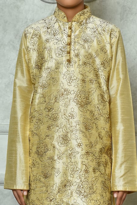 Buy_Petite Pomme_Beige Silk Embroidery Full Sleeve Kurta Set _Online_at_Aza_Fashions