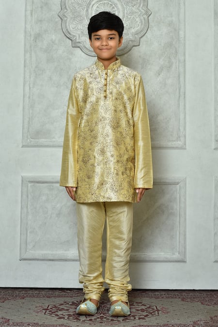 Shop_Petite Pomme_Beige Silk Embroidery Full Sleeve Kurta Set _Online_at_Aza_Fashions