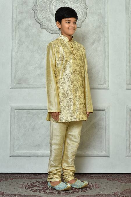 Buy_Petite Pomme_Beige Silk Embroidery Full Sleeve Kurta Set 