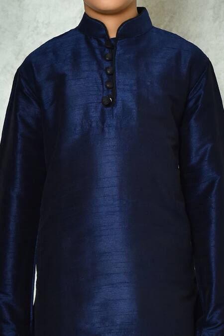 Petite Pomme_Blue Silk Plain Full Sleeve Long Kurta _Online_at_Aza_Fashions