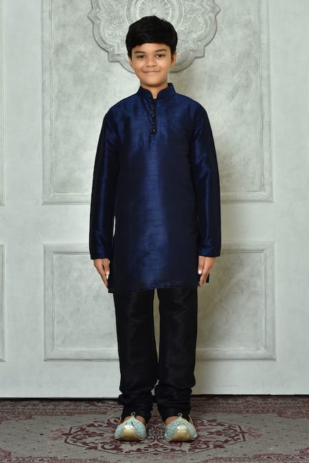 Petite Pomme Blue Silk Navy Kurta And Black Churidar Set Online at Aza Fashions Petite Pomme_Blue Silk Navy Kurta And Black Churidar Set _Online_at_Aza_Fashions