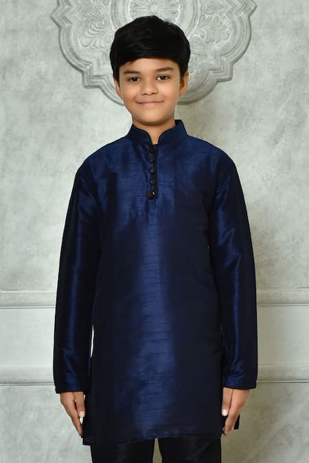 Petite Pomme Blue Silk Navy Kurta And Black Churidar Set at Aza Fashions Petite Pomme_Blue Silk Navy Kurta And Black Churidar Set _at_Aza_Fashions