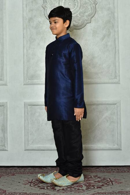 Shop_Petite Pomme_Blue Silk Plain Full Sleeve Long Kurta _Online_at_Aza_Fashions