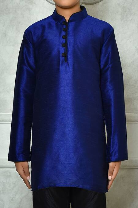 Buy Petite Pomme Blue Silk Half Button Placket Kurta Online at Aza Fashions Buy_Petite Pomme_Blue Silk Half Button Placket Kurta _Online_at_Aza_Fashions