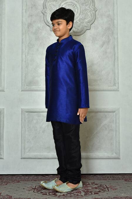 Shop_Petite Pomme_Blue Silk Half Button Placket Kurta _Online_at_Aza_Fashions