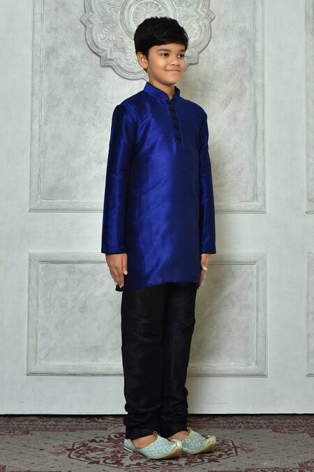 Petite Pomme_Blue Silk Half Button Placket Kurta _at_Aza_Fashions