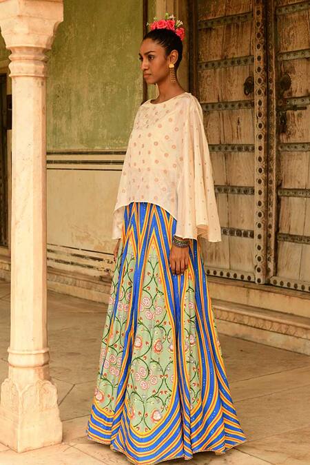 Swati Vijaivargie_Blue Silk Hand Embroidered Deewani Lehenga _Online_at_Aza_Fashions