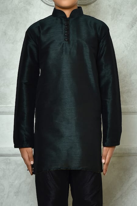 Buy Petite Pomme Green Silk, Denim Solid Kurta And Black Churidar Set Online at Aza Fashions Buy_Petite Pomme_Green Silk, Denim Solid Kurta And Black Churidar Set _Online_at_Aza_Fashions