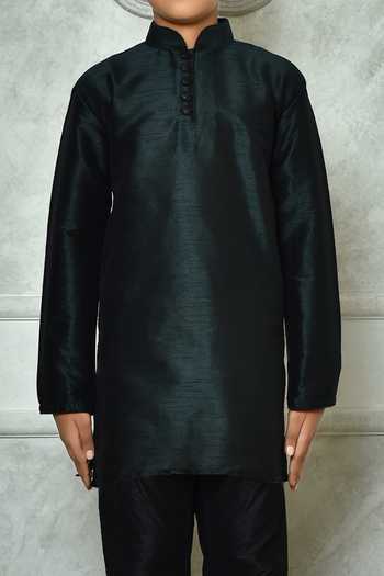 Buy Petite Pomme Green Silk Half Button Placket Plain Kurta Online at Aza Fashions Buy_Petite Pomme_Green Silk Half Button Placket Plain Kurta _Online_at_Aza_Fashions