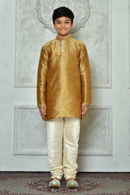 Buy Petite Pomme Brown Silk, Cotton Solid Kurta And Contrast Churidar Set Online at Aza Fashions Buy_Petite Pomme_Brown Silk, Cotton Solid Kurta And Contrast Churidar Set _Online_at_Aza_Fashions