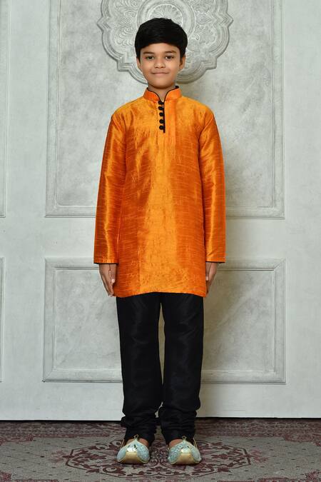 Petite Pomme_Yellow Silk Half Button Placket Solid Kurta _Online_at_Aza_Fashions