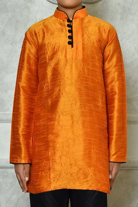 Buy Petite Pomme Yellow Silk Half Button Placket Solid Kurta Online at Aza Fashions Buy_Petite Pomme_Yellow Silk Half Button Placket Solid Kurta _Online_at_Aza_Fashions