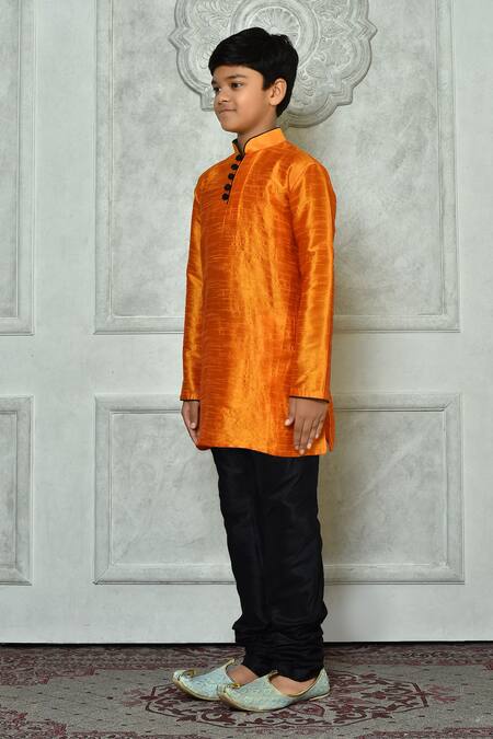Shop_Petite Pomme_Yellow Silk Half Button Placket Solid Kurta _Online_at_Aza_Fashions