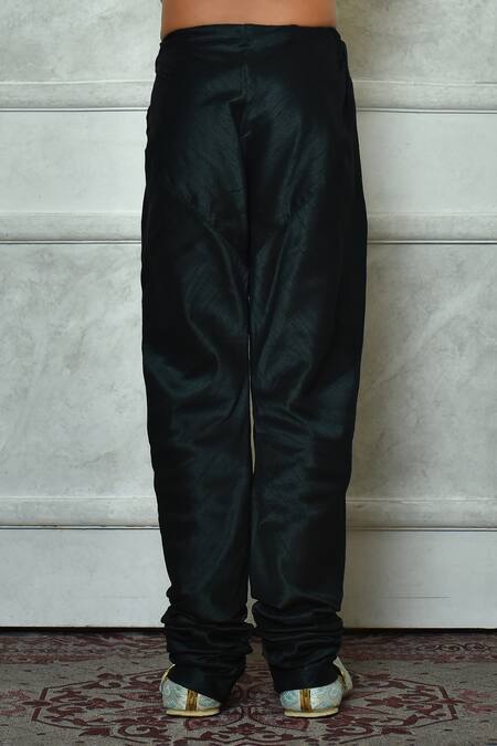 Petite Pomme_Green Polyester, Silk Embroidery Asymmetric Paisley Pattern Kurta And Churidar Set _Online_at_Aza_Fashions