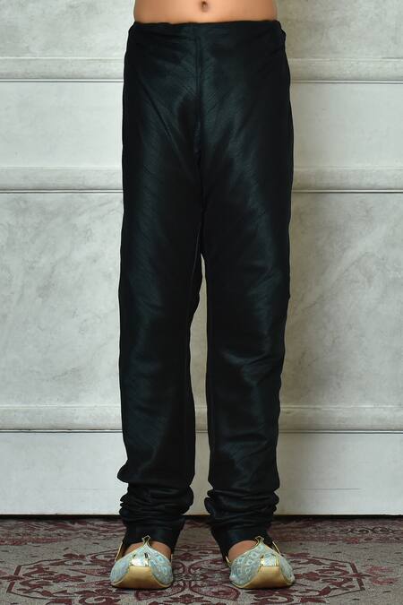 Buy_Petite Pomme_Green Polyester, Silk Embroidery Asymmetric Paisley Pattern Kurta And Churidar Set _Online_at_Aza_Fashions