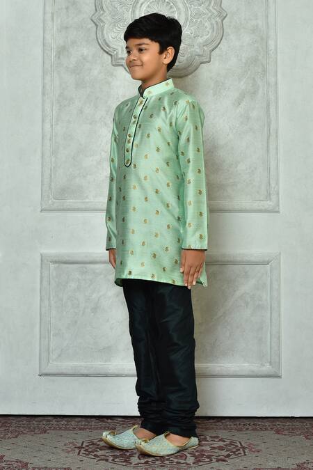 Shop_Petite Pomme_Green Polyester Embroidery Paisley Pattern Kurta _Online_at_Aza_Fashions