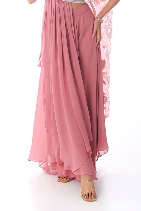 PIRI INDIA Pink Georgette, Organza Embroidery Bandeau Neck Thread Blouse And Palazzo Set Online at Aza Fashions PIRI INDIA_Pink Georgette, Organza Embroidery Bandeau Neck Thread Blouse And Palazzo Set _Online_at_Aza_Fashions