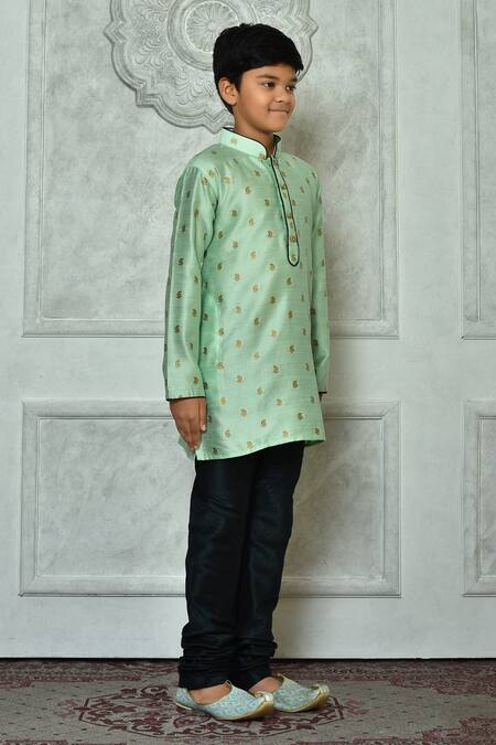 Petite Pomme_Green Polyester Embroidery Paisley Pattern Kurta _at_Aza_Fashions