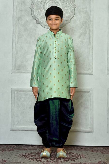 Petite Pomme_Green Polyester, Silk Paisley Pattern Kurta And Dhoti Pant Set _at_Aza_Fashions