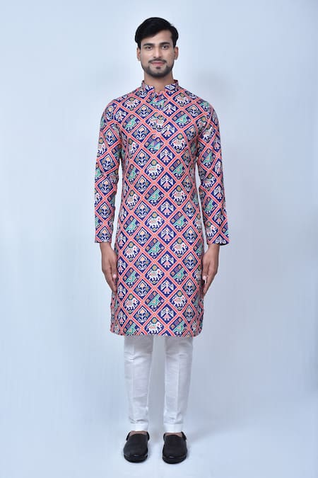 Buy_Arihant Rai Sinha_Purple Cotton, Silk Geometric Patola Print Kurta Set_Online_at_Aza_Fashions