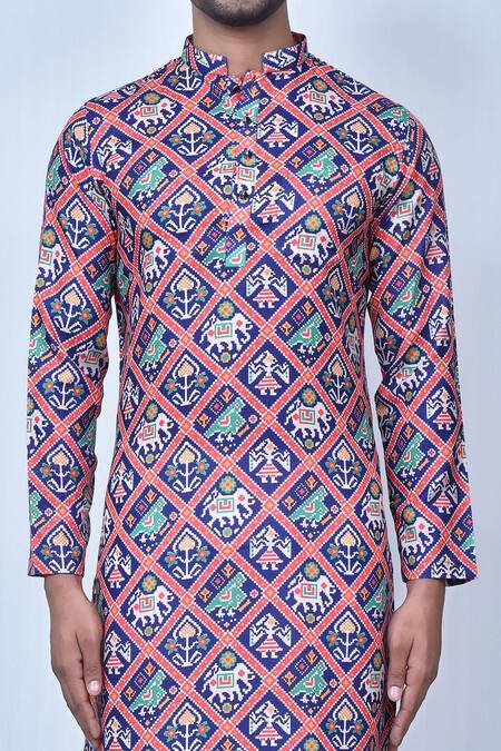 Shop_Arihant Rai Sinha_Purple Cotton, Silk Geometric Patola Print Kurta Set_Online_at_Aza_Fashions