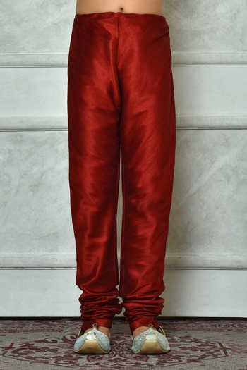 Buy Petite Pomme Blue Silk Beads, Stones Embroidered Sky Kurta And Red Churidar Set Buy_Petite Pomme_Blue Silk Beads, Stones Embroidered Sky Kurta And Red Churidar Set