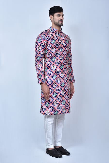 Arihant Rai Sinha_Purple Cotton, Silk Geometric Patola Print Kurta Set_at_Aza_Fashions