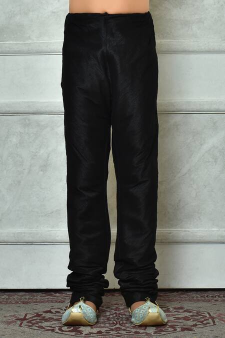 Petite Pomme_Green Silk, Denim Solid Kurta And Black Churidar Set _at_Aza_Fashions