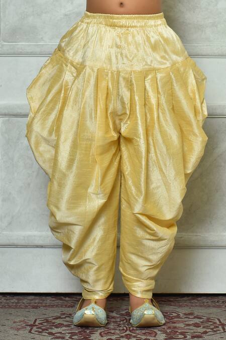 Buy_Petite Pomme_Yellow Polyester, Silk Paisley Pattern Kurta And Patiala Pant Set _Online_at_Aza_Fashions