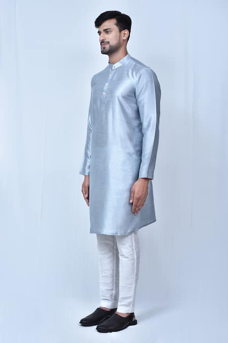 Arihant Rai Sinha_Blue Bamboo, Silk Pastel Plain Kurta And Pant Set _at_Aza_Fashions