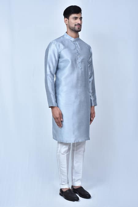 Buy_Arihant Rai Sinha_Blue Bamboo, Silk Pastel Plain Kurta And Pant Set 