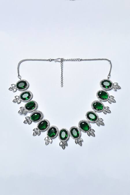 Kohar By Kanika_Green Sapphire Stone And Faux Diamond Studded Necklace Set_Online_at_Aza_Fashions