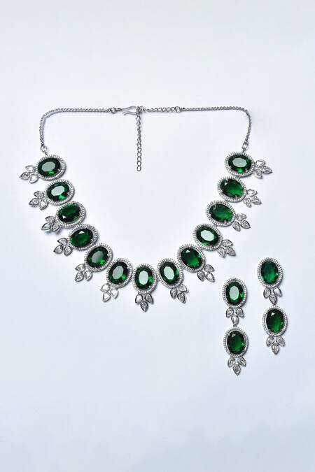 Buy_Kohar By Kanika_Green Sapphire Stone And Faux Diamond Studded Necklace Set_Online_at_Aza_Fashions