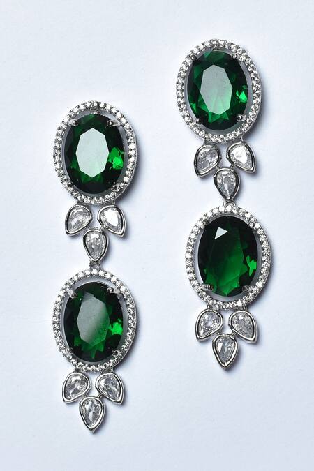 Shop_Kohar By Kanika_Green Sapphire Stone And Faux Diamond Studded Necklace Set_Online_at_Aza_Fashions