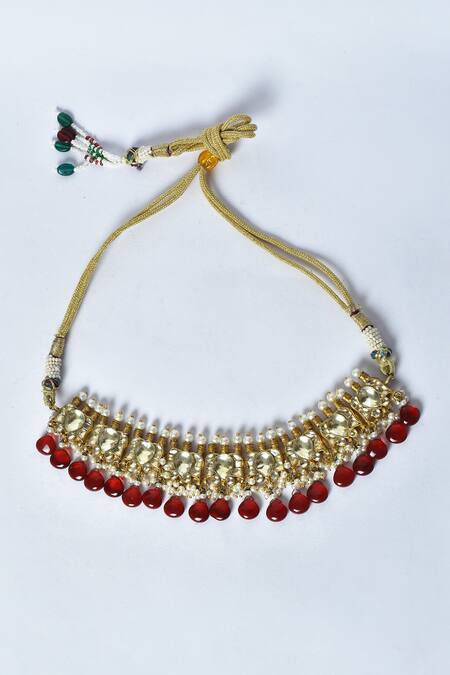 Kohar By Kanika_Red Kundan And Stone Embellished Choker Set_Online_at_Aza_Fashions