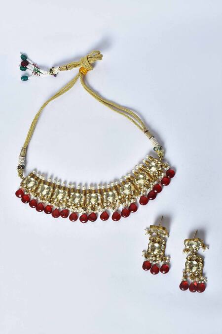 Buy_Kohar By Kanika_Red Kundan And Stone Embellished Choker Set_Online_at_Aza_Fashions
