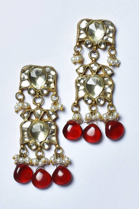 Shop_Kohar By Kanika_Red Kundan And Stone Embellished Choker Set_Online_at_Aza_Fashions