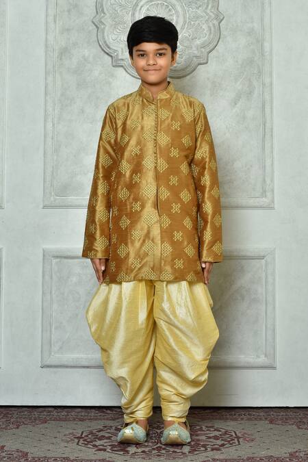 Shop Petite Pomme Brown Silk Embroidery Kurta And Patiala Pant Set Online at Aza Fashions Shop_Petite Pomme_Brown Silk Embroidery Kurta And Patiala Pant Set _Online_at_Aza_Fashions