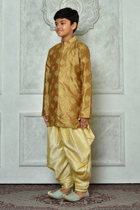 Petite Pomme Brown Silk Embroidery Kurta And Patiala Pant Set at Aza Fashions Petite Pomme_Brown Silk Embroidery Kurta And Patiala Pant Set _at_Aza_Fashions