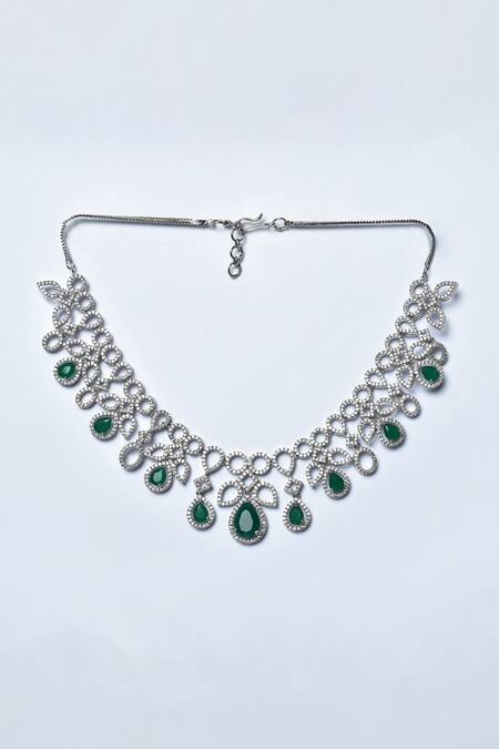 Kohar By Kanika_Blue Faux Diamonds And Stone Cutwork Detail Embellished Necklace Set_Online_at_Aza_Fashions