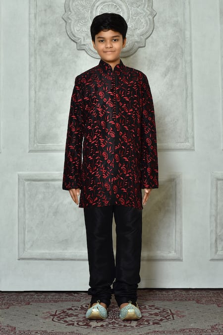 Petite Pomme Black Silk Embroidery Floral Paisley Kurta Online at Aza Fashions Petite Pomme_Black Silk Embroidery Floral Paisley Kurta _Online_at_Aza_Fashions