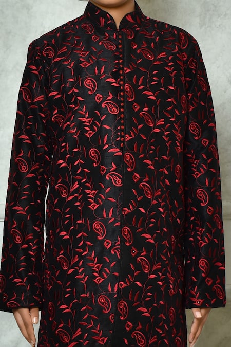 Buy Petite Pomme Black Silk Embroidery Floral Paisley Kurta Online at Aza Fashions Buy_Petite Pomme_Black Silk Embroidery Floral Paisley Kurta _Online_at_Aza_Fashions